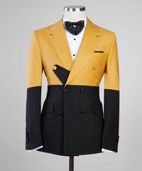 Yellow and Black Close Fitting Two-Piece Prom Suit