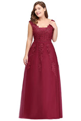 A-Line Bateau Long Plus size Sleeveless Evening Dresses with Appliques
