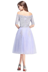 A-line Bateau Tulle Prom Dress with Appliques
