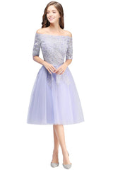 A-line Bateau Tulle Prom Dress with Appliques