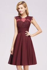 A-line Chiffon Appliques Jewel Sleeveless Knee-Length Bridesmaid Dresses with Ruffles