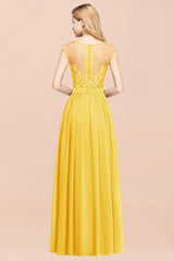 A-line Chiffon Lace Jewel Sleeveless Floor-Length Bridesmaid Dresses with Appliques