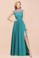 A-line Chiffon Lace Jewel Sleeveless Floor-Length Bridesmaid Dresses with Appliques