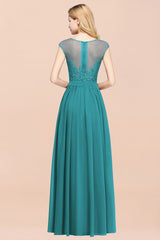 A-line Chiffon Lace Jewel Sleeveless Floor-Length Bridesmaid Dresses with Appliques