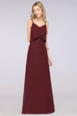 A-Line Chiffon Spaghetti V-Neck Bridesmaid Dress Sleeveless Maid of Honor Dress