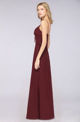 A-Line Chiffon Spaghetti V-Neck Bridesmaid Dress Sleeveless Maid of Honor Dress