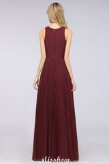 A-Line Chiffon V-Neck Sleeveless Bridesmaid Dress Floor-Length Ruffles Side Split Evening Gown
