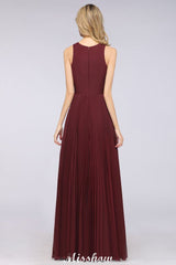 A-Line Chiffon V-Neck Sleeveless Bridesmaid Dress Floor-Length Ruffles Side Split Evening Gown