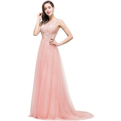 A-line Court Train Tulle Evening Dress with Appliques