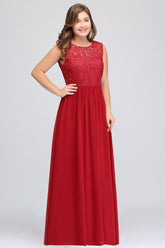 A-Line Crew Floor Length Sleeveless Plus size Lace Chiffon Evening Dresses