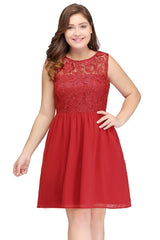 A-Line Crew Short Sleeveless Lace Chiffon Red Cocktail Dresses