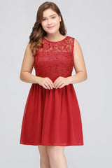 A-Line Crew Short Sleeveless Lace Chiffon Red Cocktail Dresses