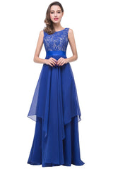 A-line Floor-length Chiffon Lace Evening Dress