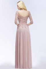 A-line Floor Length Half Sleeves Appliques Bridesmaid Dresses with Sash