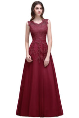 A-line Floor-length Tulle Prom Dress with Appliques