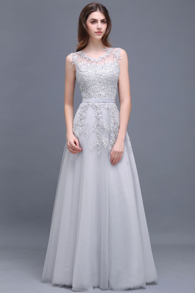 A-line Floor-length Tulle Prom Dress with Appliques