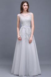 A-line Floor-length Tulle Prom Dress with Appliques