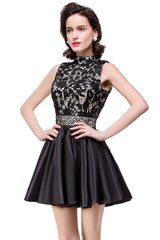 A-line Halter Lace Party Dress