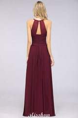 A-Line Halter V-Neck Sleeveless Bridesmaid Dress Ruffles Evening Swing Dress