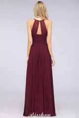 A-Line Halter V-Neck Sleeveless Bridesmaid Dress Ruffles Evening Swing Dress