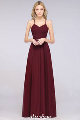 A-Line Halter V-Neck Sleeveless Bridesmaid Dress Ruffles Evening Swing Dress