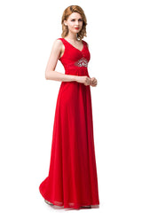 A-line Knee-length V-neck Red Bridesmaid Dresses