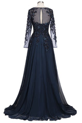 A-line Long Sleeves Plus Size Floor Length Crystals Tulle Prom Dresses