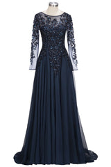 A-line Long Sleeves Plus Size Floor Length Crystals Tulle Prom Dresses