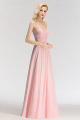 A-line Long Sweetheart Spaghetti Sleeveless Bridesmaid Dress
