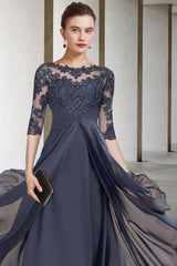 A-Line Mother of the Bride Dress Plus Size Ankle Length Chiffon Lace Half Sleeve