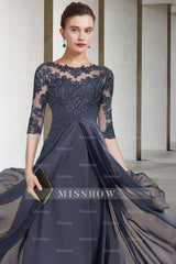 A-Line Mother of the Bride Dress Plus Size Ankle Length Chiffon Lace Half Sleeve