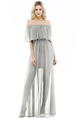 A-line Off-the-shoulder Floor Length Black Chiffon Bridesmaid Dresses