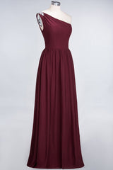 A-Line One-Shoulder Beadings Sleeveless Ruffles Bridesmaid Dress Floor Length Maid of Honor Dress