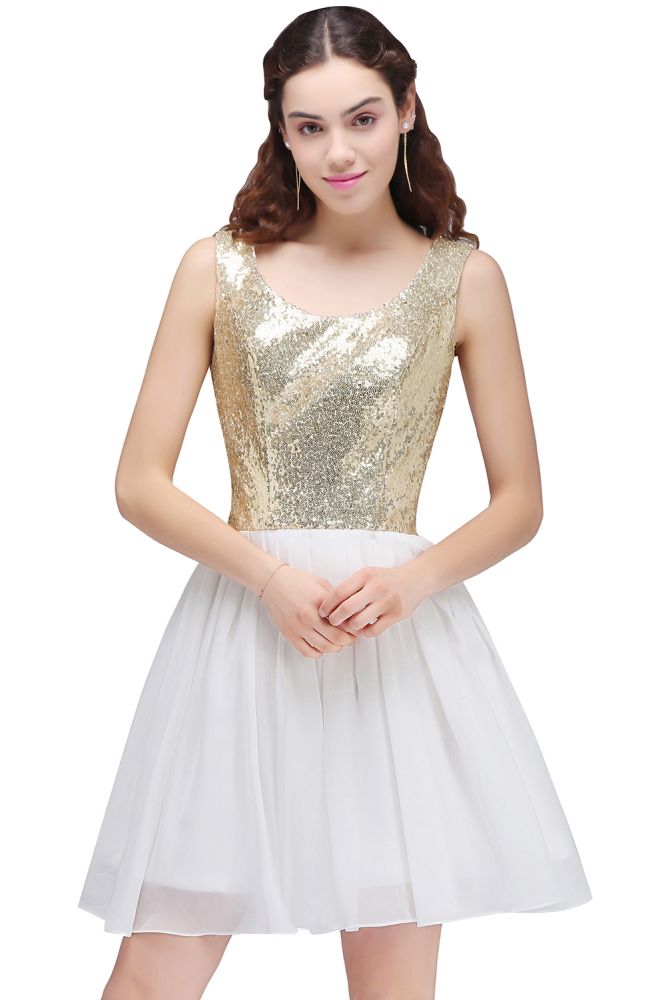 A-line Scoop Short Sequins White Cute Homecoming Dresses with