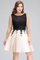 A-Line Scoop Short Sleeveless Plus size Cocktail Dresses with Appliques