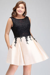 A-Line Scoop Short Sleeveless Plus size Cocktail Dresses with Appliques