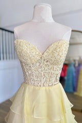 A Line Sweetheart Light Blue Long Tiered Chiffon Prom Dress with Appliques