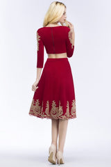 A-line Two-piece Plus Size Tea Length Long Sleeves Appliques Homecoming Dresses