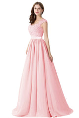 A-line V Neck Chiffon Bridesmaid Dress with Appliques