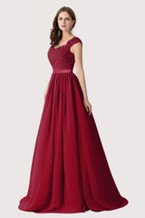 A-line V Neck Chiffon Bridesmaid Dress with Appliques