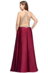 A-Line V-neck Plus size Long Sleeveless Evening Dresses with Appliques