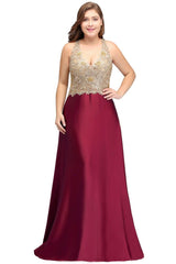 A-Line V-neck Plus size Long Sleeveless Evening Dresses with Appliques