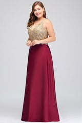 A-Line V-neck Plus size Long Sleeveless Evening Dresses with Appliques