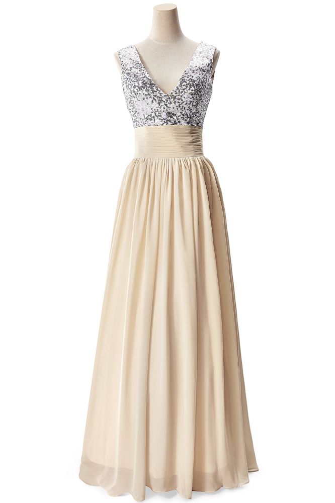 A-line V-neck Sequined Chiffon Party Dress