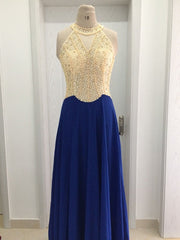 A-Line/Elegant Scoop Sleeveless Beading Chiffon Prom Dresses