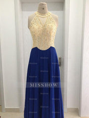 A-Line/Elegant Scoop Sleeveless Beading Chiffon Prom Dresses