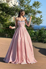 Strapless Beading A Line Long Formal Dress With Detachable Sleeves