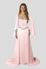 Chiffon Long Sleeves Long Mermaid Formal Dress With Beading Pleated