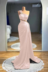 One Shoulder Sleeveless Long Mermaid Formal Dress With Pleated