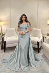 Off The Shoulder Sleeveless Long Mermaid Formal Dress With Pleated